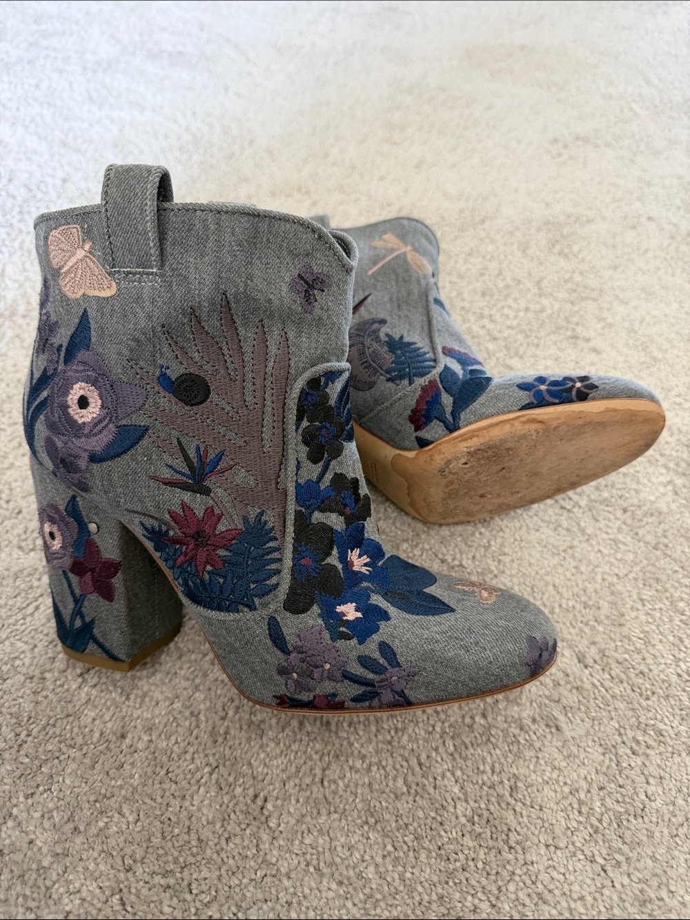 Laurence Dacade Gray Embroidered Floral Ankle Boots - Picture 2 of 6